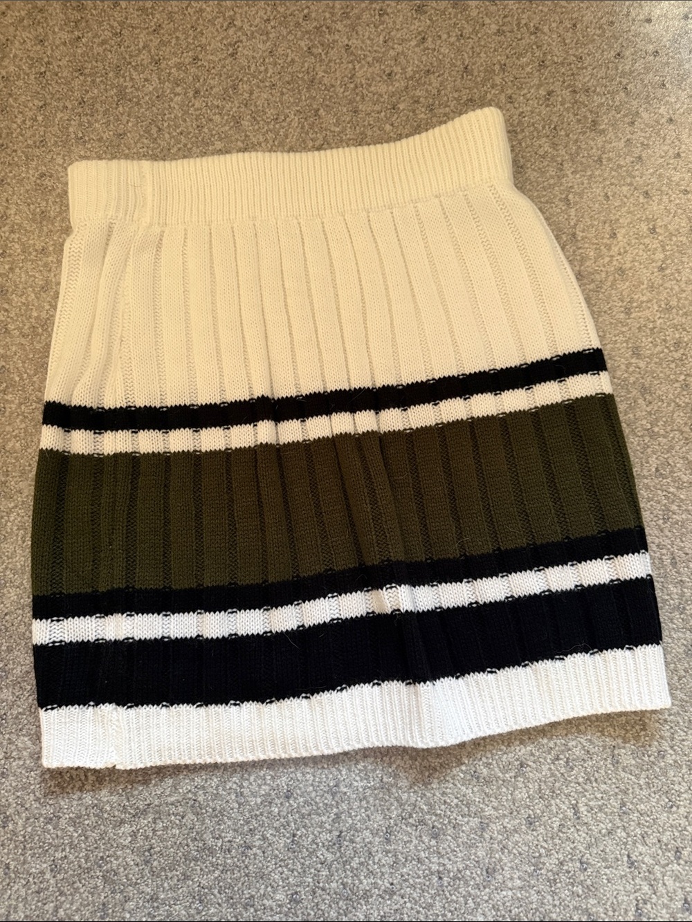 Ribbed Knit Mini Skirt in Cream, Olive & Black